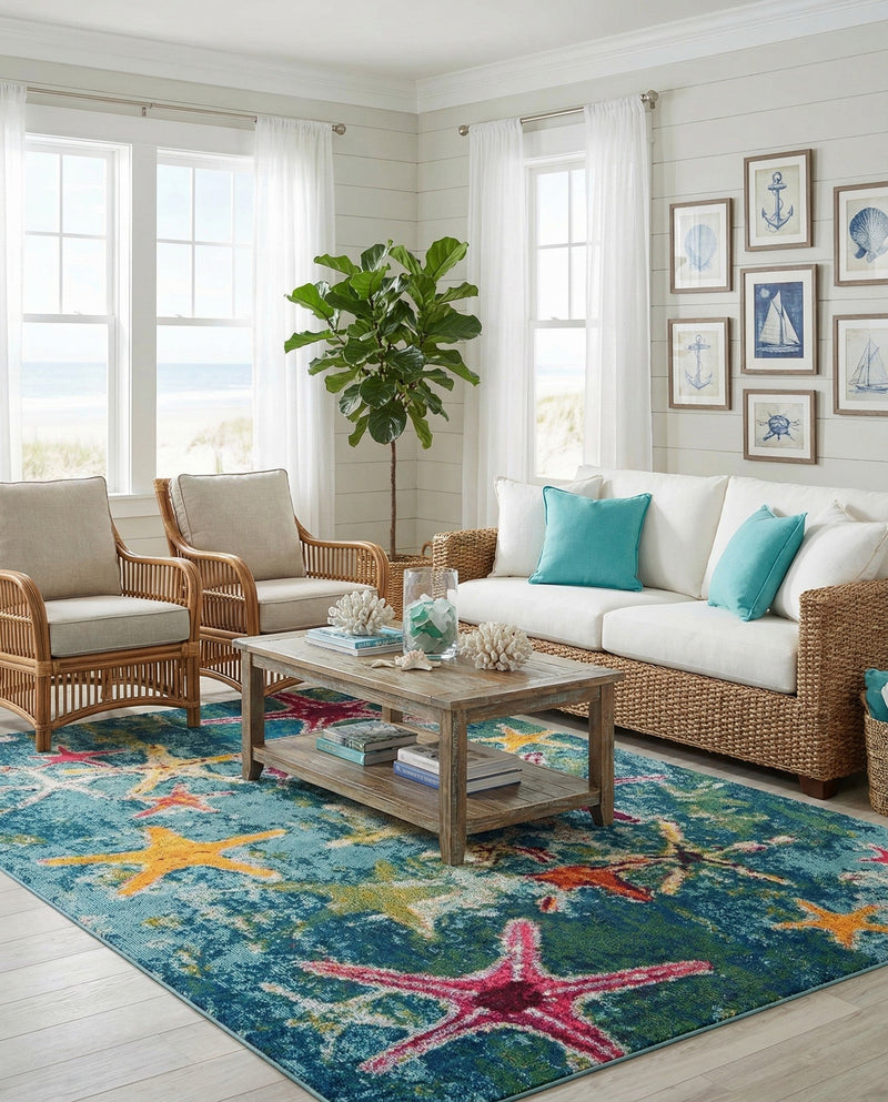 Sorrento Shores Collection Area Rug - Positano Rectangle Navy Blue  lifestyle 23