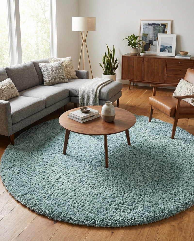 Alpine Plush Collection Area Rug -  Cortina (Aqua) Round Aqua  lifestyle 37