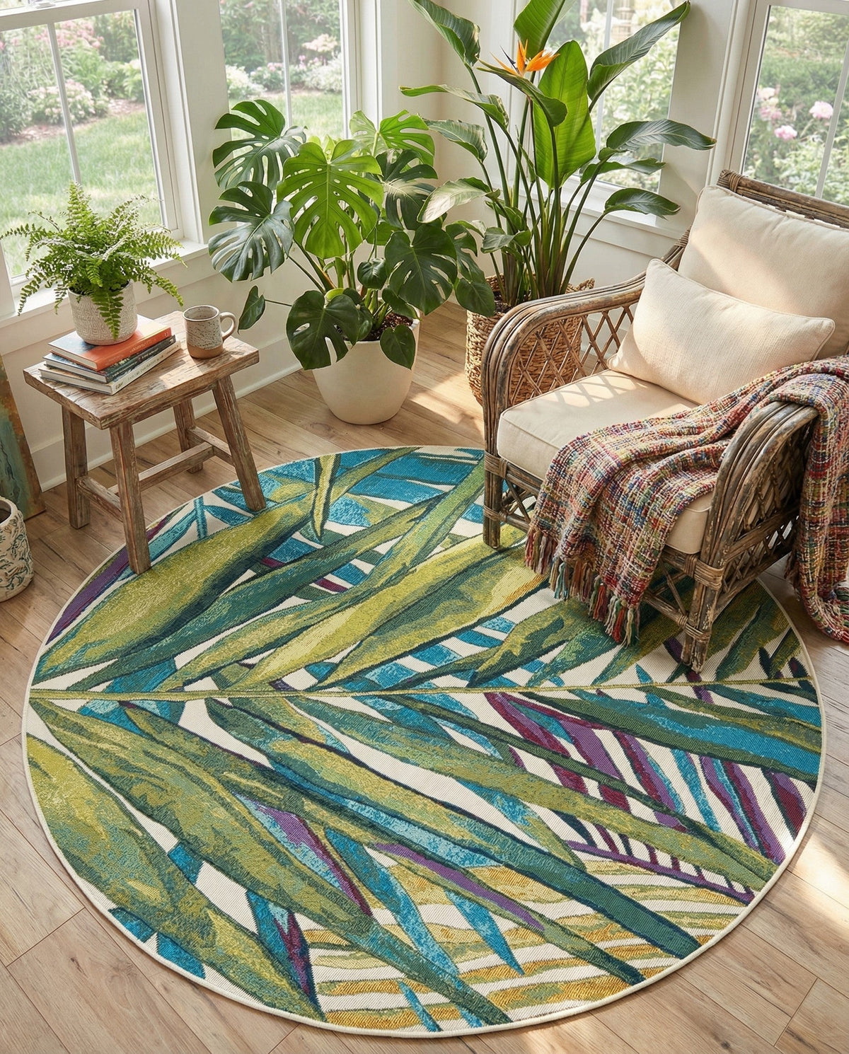 Seaside Blooms Collection Area Rug -  Arcadia Round Multi  lifestyle 108