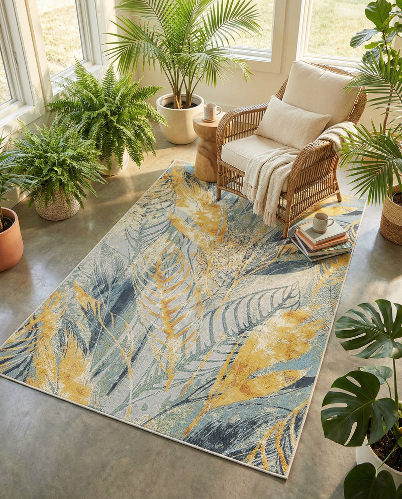 Seaside Blooms Collection Area Rug -  Blossom Rectangle Gray Ivory Yellow  lifestyle 27