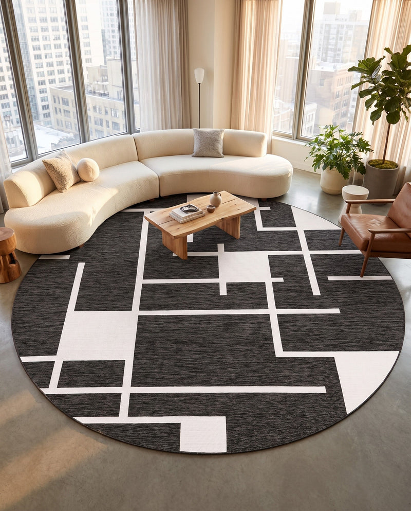 Urban Terrace Collection Area Rug -  Parkside Round Black and White  lifestyle 69