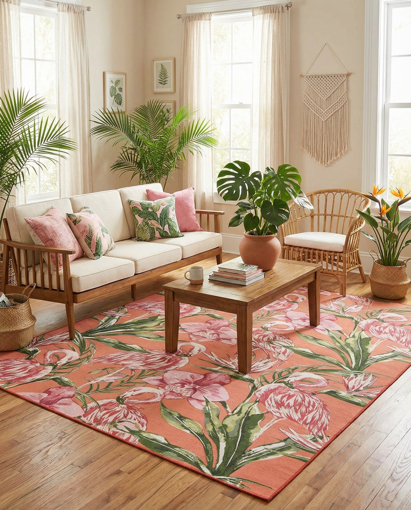 Seaside Blooms Collection Area Rug -  Kyoto Rectangle Coral  lifestyle 5