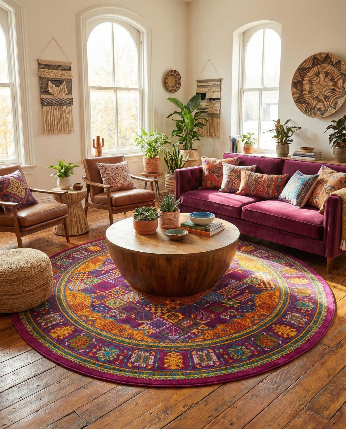 Caribbean Cove Collection Area Rug -  Mustique Round Fuchsia  lifestyle 130