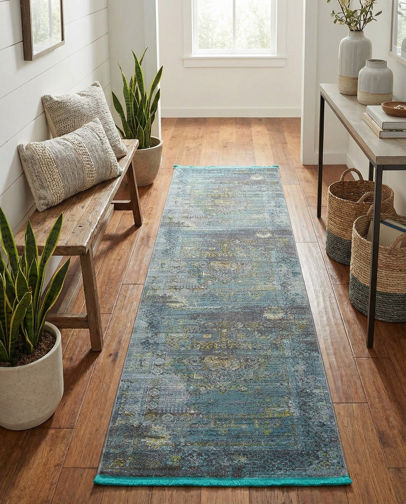 Caribbean Breeze Collection Area Rug -  Martinique Runner Turquoise  lifestyle 50