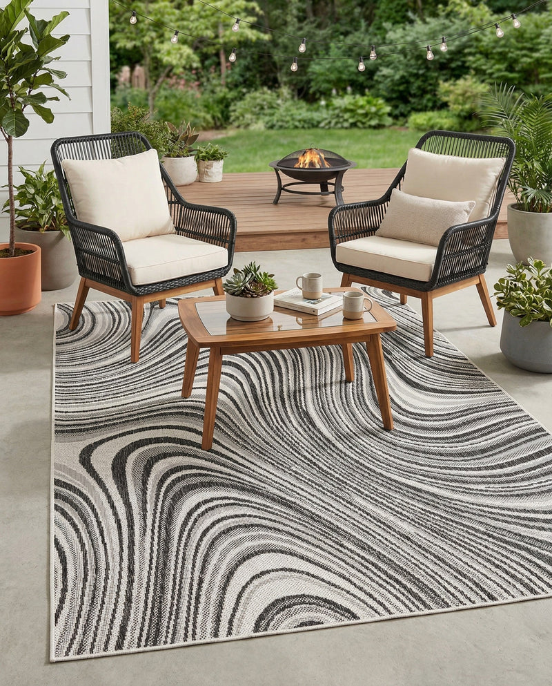 Urban Terrace Collection Area Rug - Soho Rectangle Charcoal Ivory  lifestyle 37