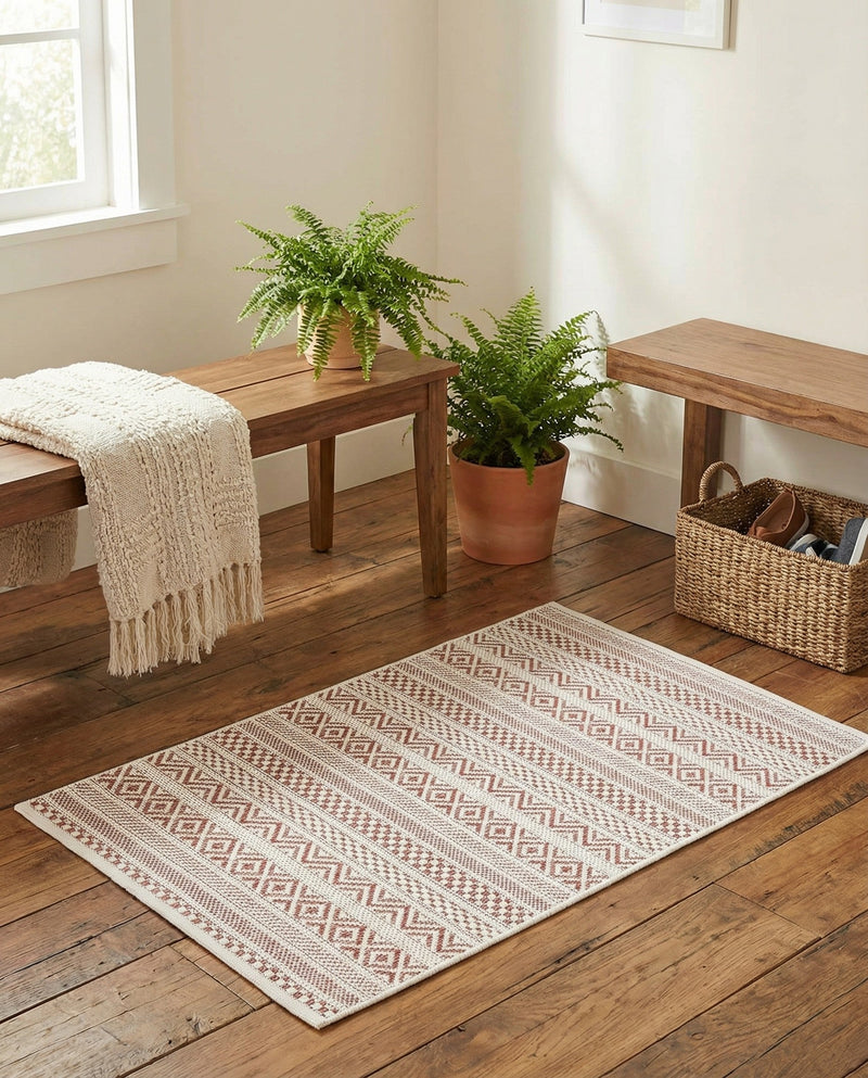Seaside Stripes Collection Area Rug -  Boardwalk (Red) Rectangle Red  lifestyle 31