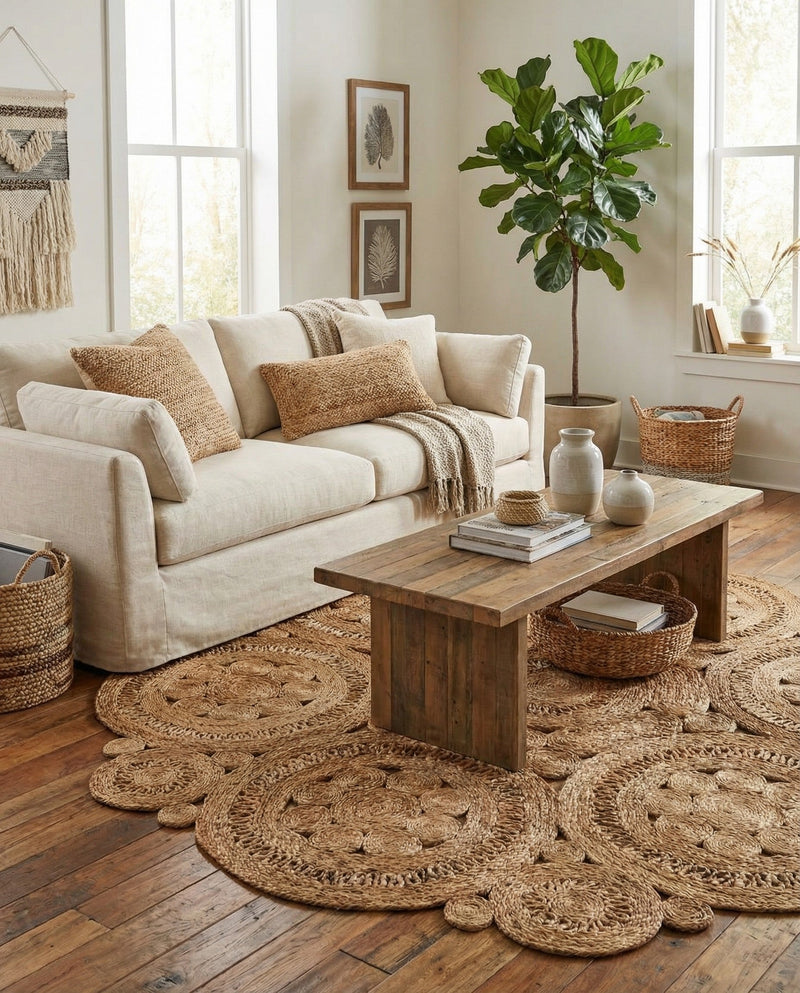 Woven Seaside Jute Collection Area Rug - Whittaker Round Natural  lifestyle 69