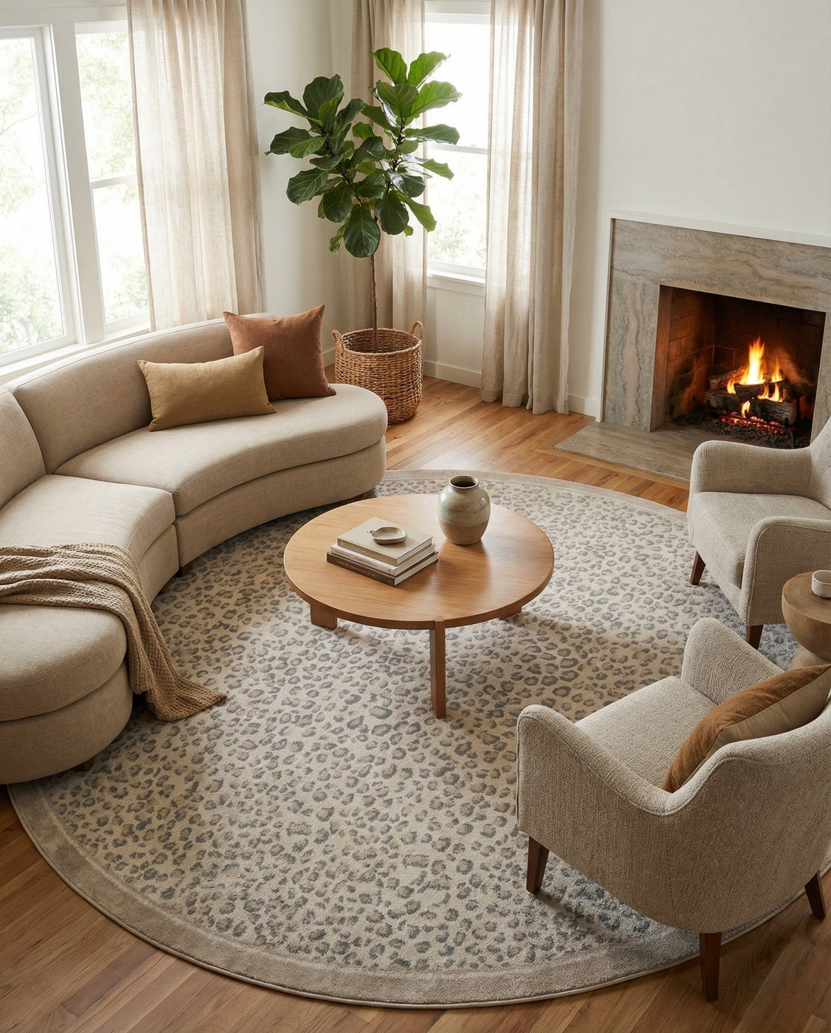Savannah Sojourn Collection Area Rug - Serengeti Round Ivory  lifestyle 144