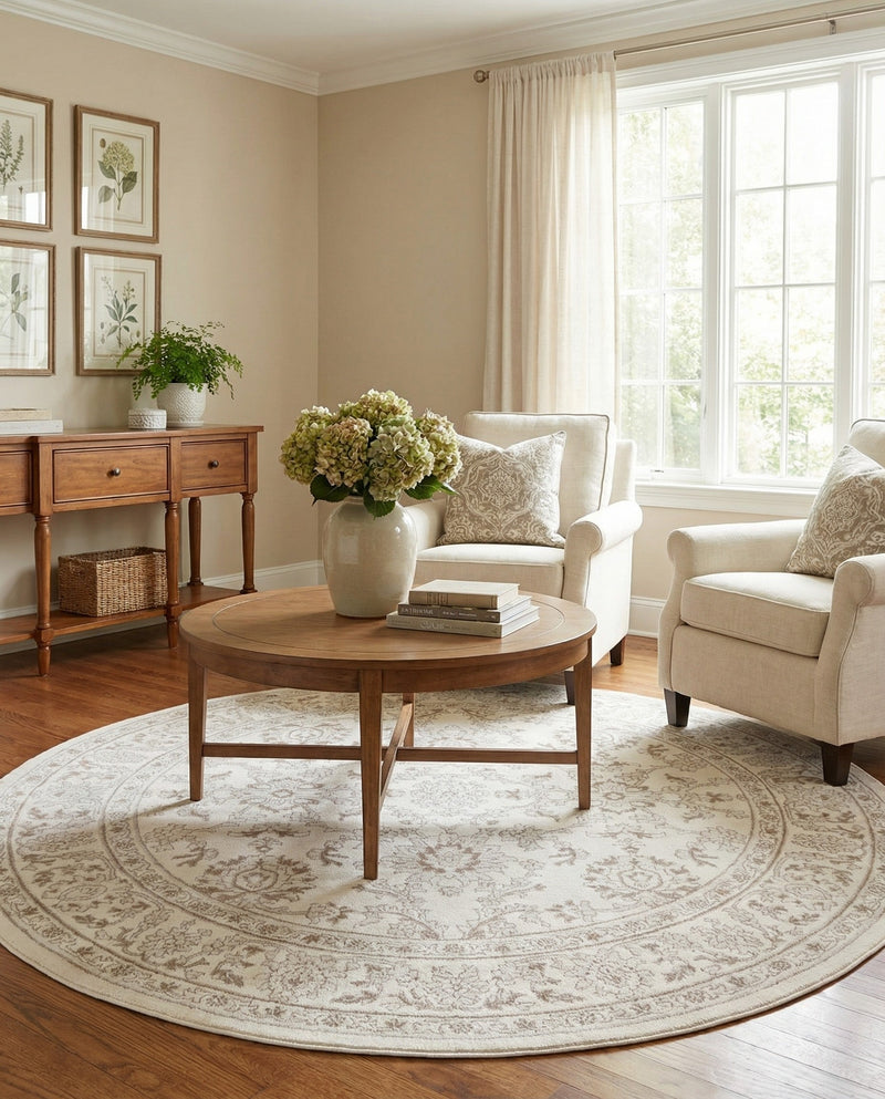 Savannah Elegance Collection Area Rug - Augusta (Ivory) Round Ivory  lifestyle 39