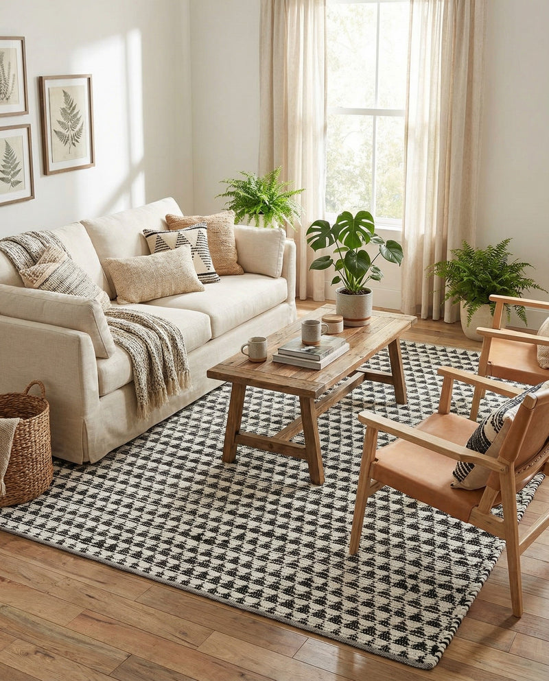 Osian Looms Collection Area Rug - Mumbai Rectangle Black and White  lifestyle 41