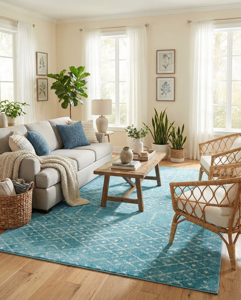 Marrakesh Lattice Collection Area Rug - Casablanca (Teal blue) Rectangle Teal blue  lifestyle 17