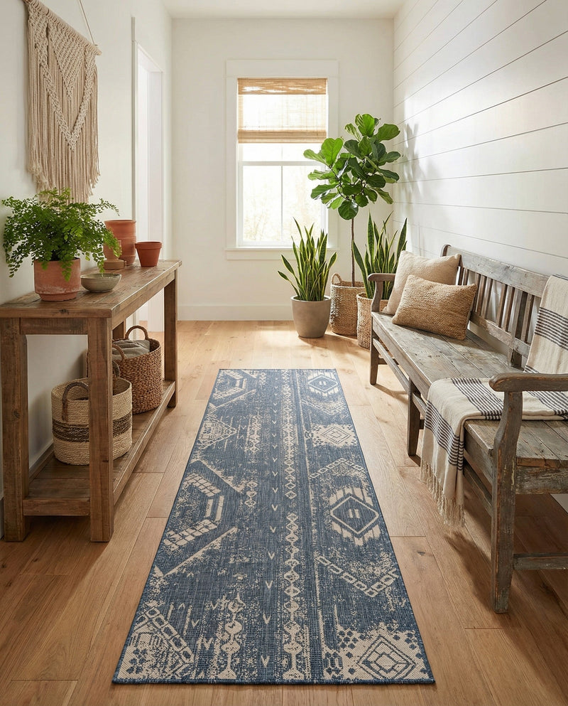 Desert Nomad Terrace Collection Area Rug - Sahara (Blue) Runner Blue  lifestyle 34