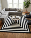 Sustainable Strands Indoor-Outdoor Oasis Collection Area Rug - Harborview Rectangle Black and White  lifestyle 15