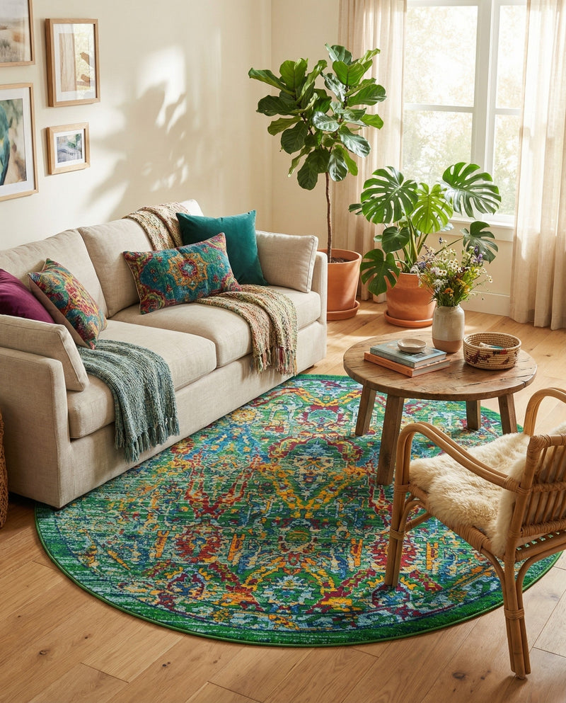 Caribbean Cove Collection Area Rug -  Dominica Round Green  lifestyle 42