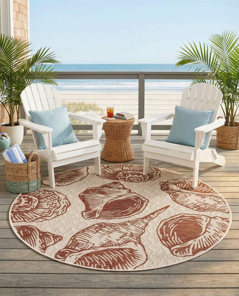 Seaside Haven Rugs Collection Area Rug -  Lighthouse (Ivory Rust Red) Round Ivory Rust Red  lifestyle 48