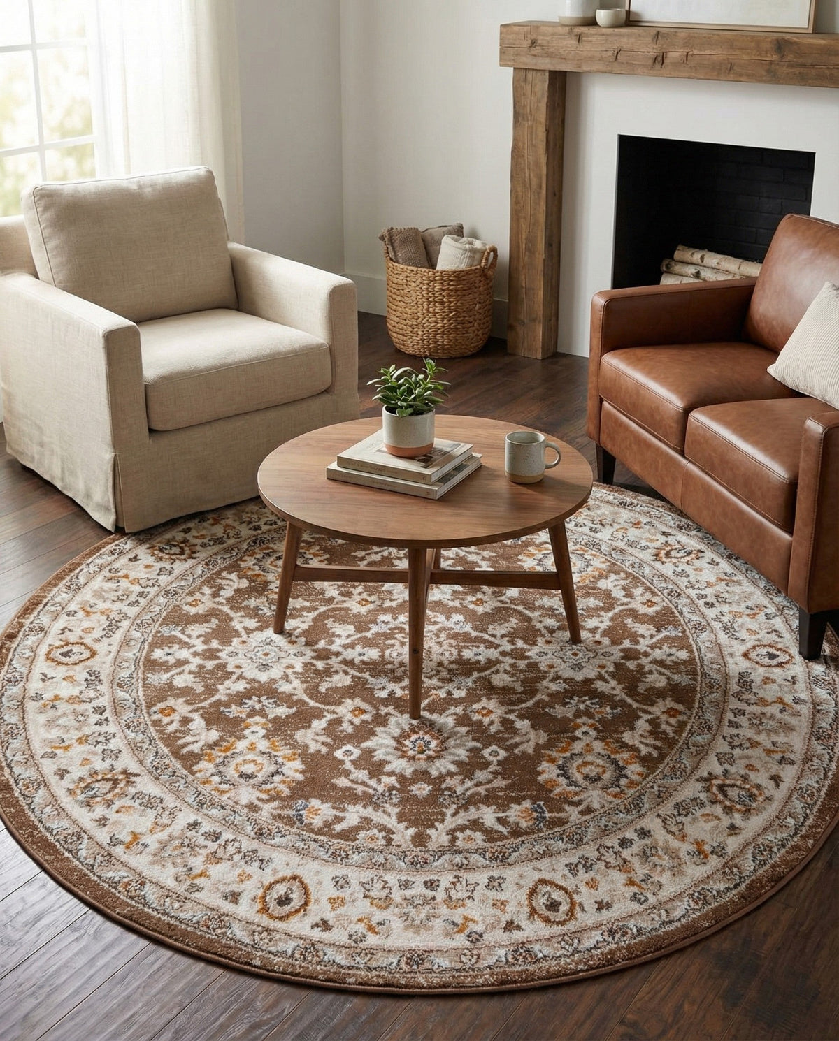 Savannah Elegance Collection Area Rug - Augusta (Brown) Round Brown  lifestyle 82