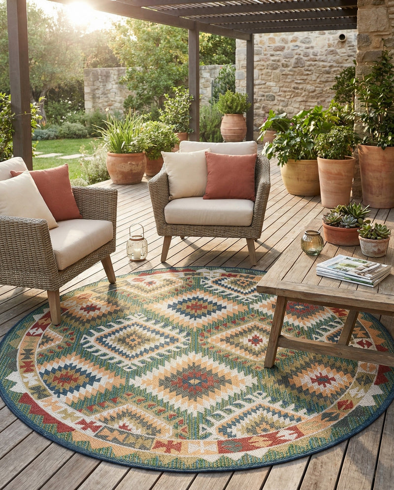 Coastal Terrace Collection Area Rug -  Sandbar Round Green  lifestyle 55