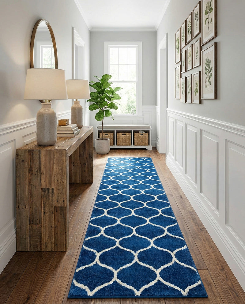 Trellis Mosaic Collection Area Rug -  Pergolatown (Navy Blue) Runner Navy Blue  lifestyle 45