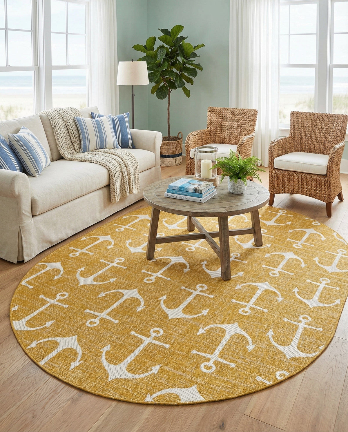 Seaside Haven Rugs Collection Area Rug - Sapphire (Yellow) Oval Yellow  lifestyle 88