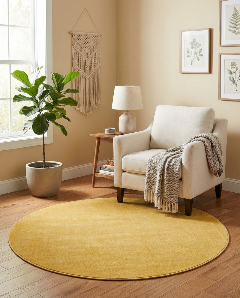 Soho Elegance Collection Area Rug - Chelsea (Gold) Round Gold  lifestyle 43