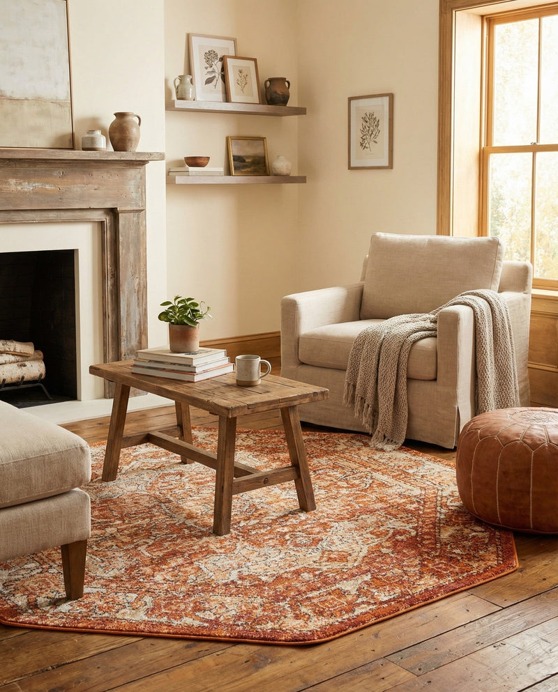 Savannah Soiree Collection Area Rug -  Everglade (Rust Red) Octagon Rust Red  lifestyle 73