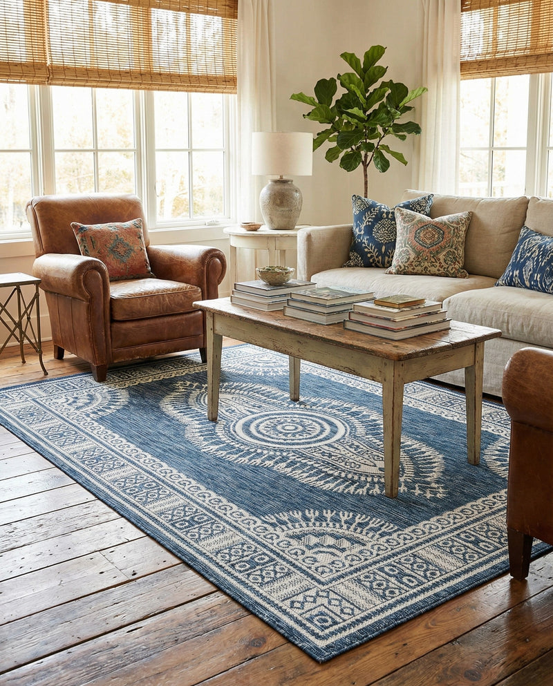 Patio Heritage Collection Area Rug -  Biloxi Rectangle Blue  lifestyle 25