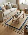 Woven Seaside Jute Collection Area Rug - Nantucket Rectangle Natural and Navy Blue  lifestyle 33