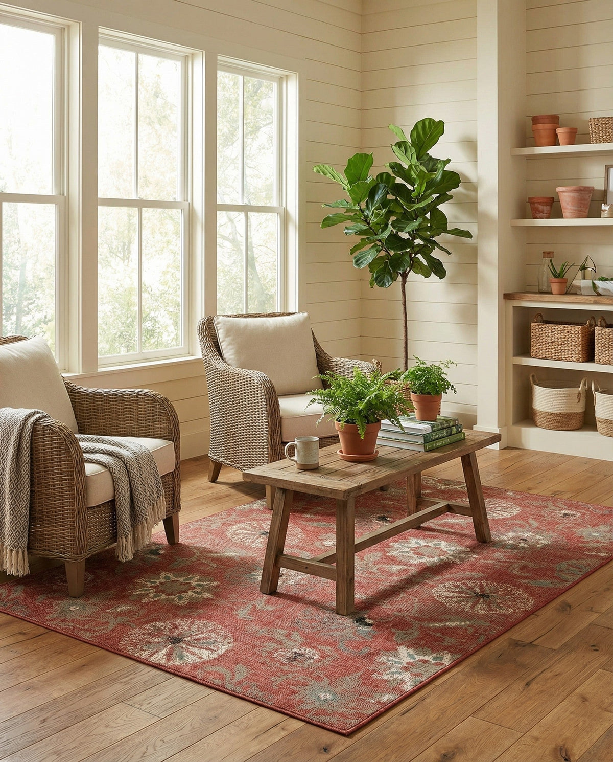 Seaside Blooms Collection Area Rug - Seychelles Rectangle Terracotta  lifestyle 28