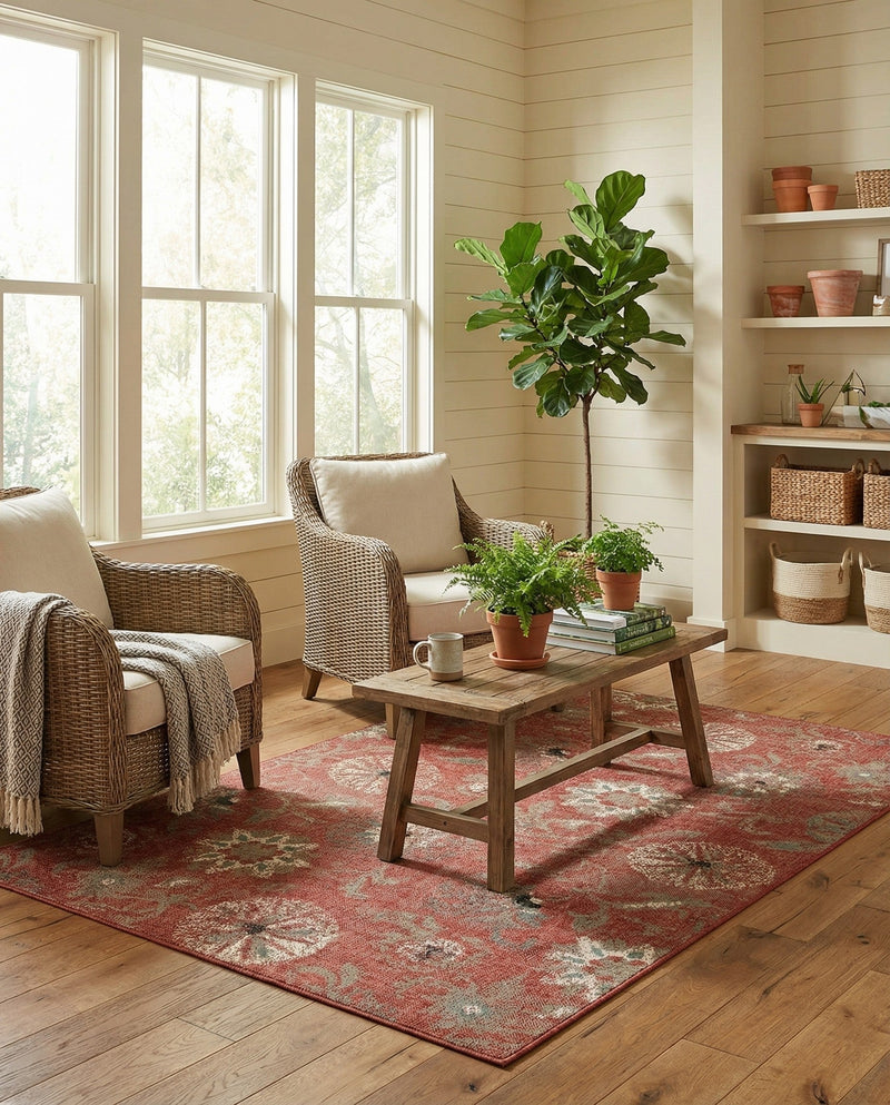 Seaside Blooms Collection Area Rug - Seychelles Rectangle Terracotta  lifestyle 28