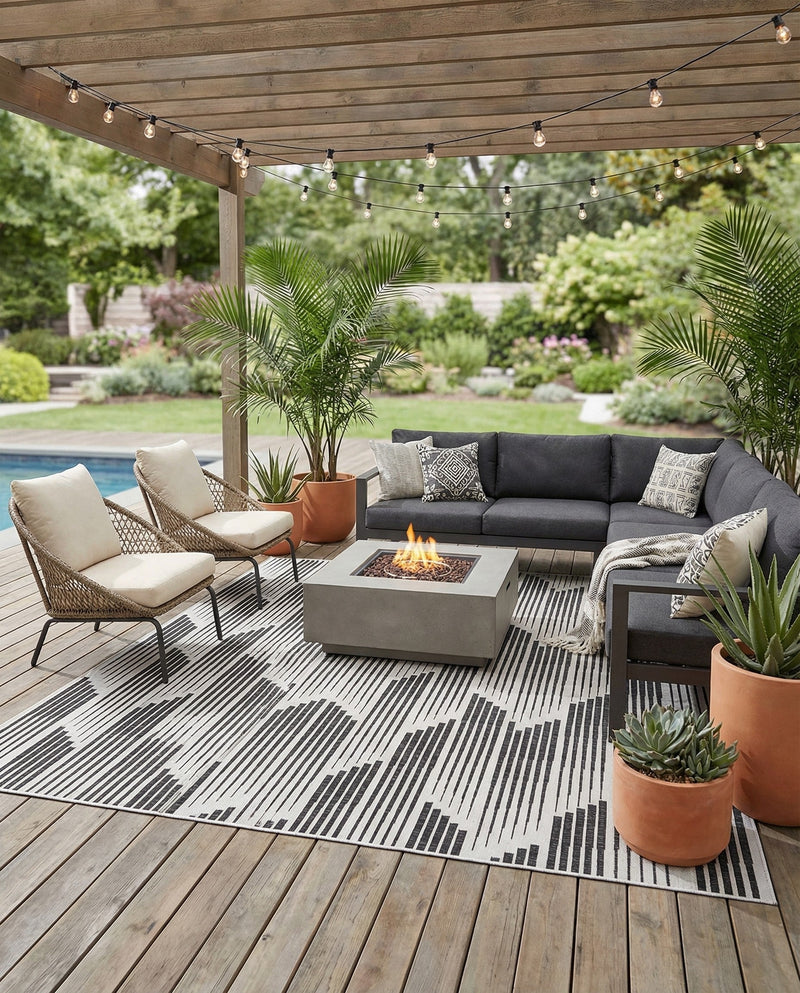 Urban Terrace Collection Area Rug -  Bronx Square Black and White  lifestyle 45