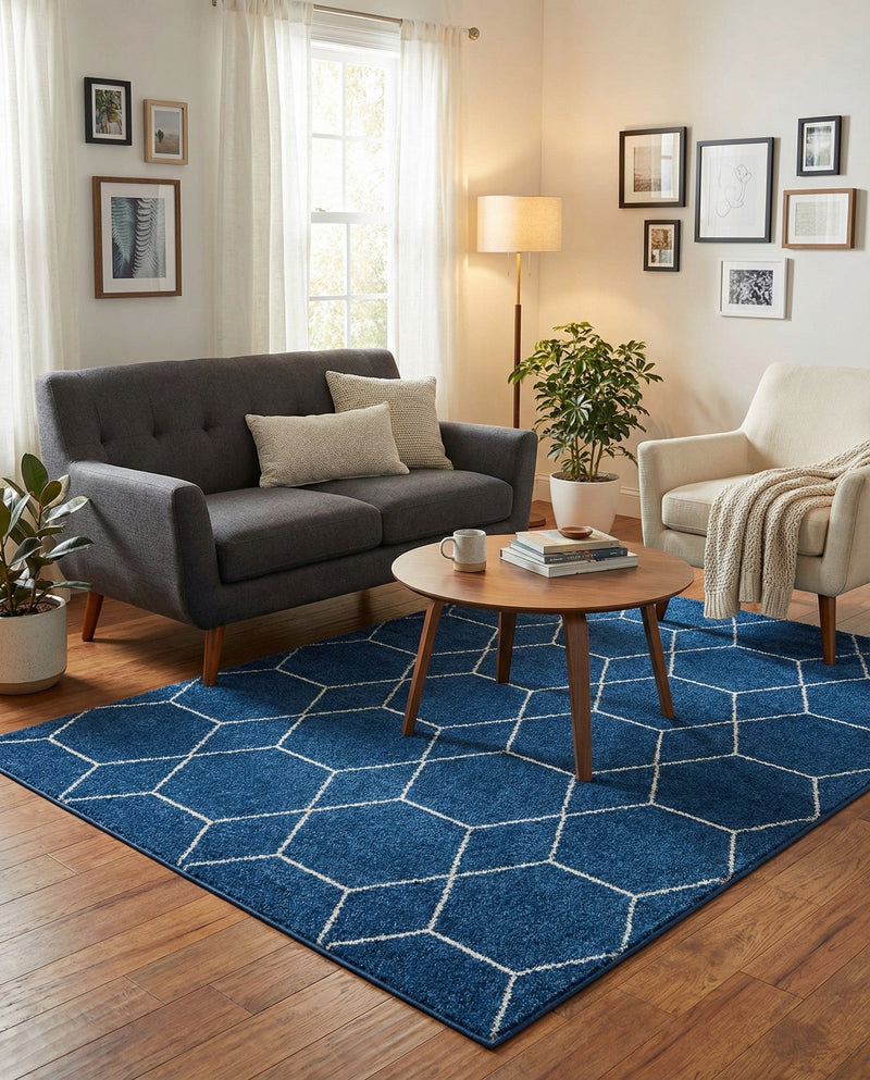 Trellis Mosaic Collection Area Rug - Arborville (Navy Blue) Rectangle Navy Blue  lifestyle 12