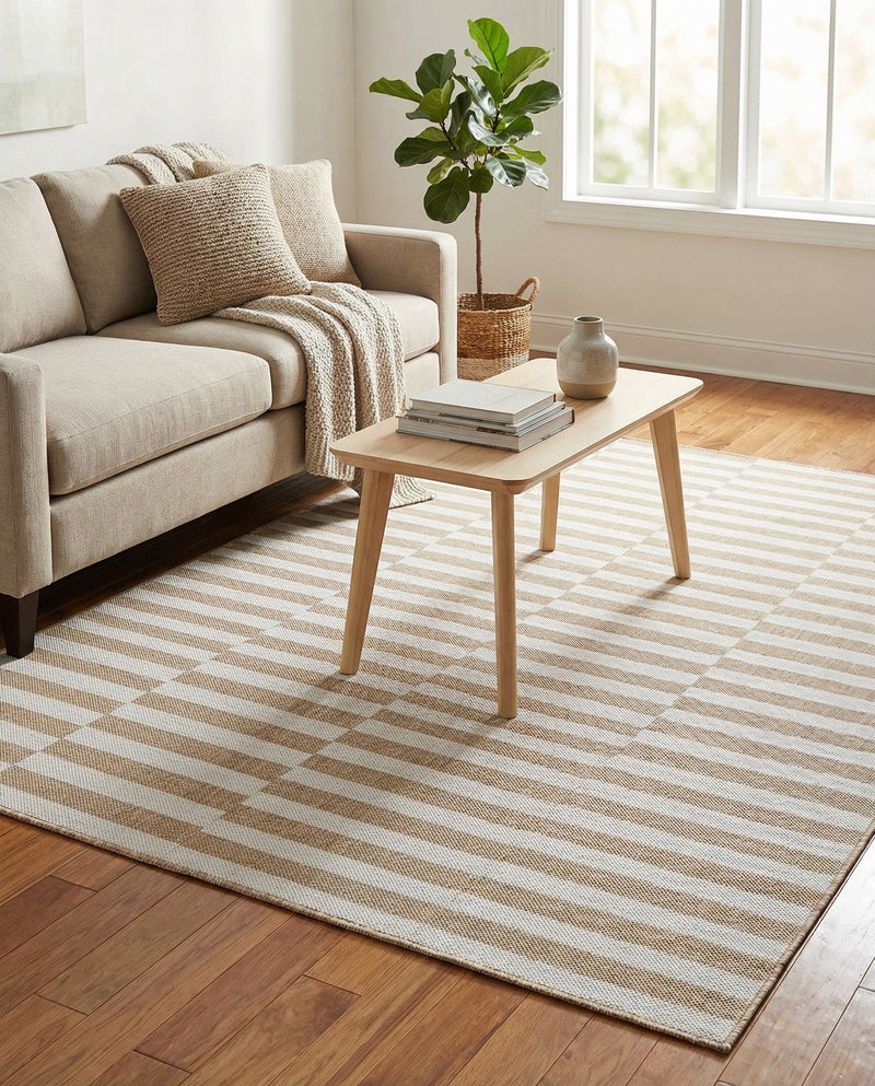 Seaside Stripes Collection Area Rug - Cabana (Taupe) Rectangle Taupe  lifestyle 15