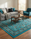 Isfahan Elegance Collection Area Rug - Naghsh-e Jahan (Turquoise) Square Turquoise  lifestyle 51