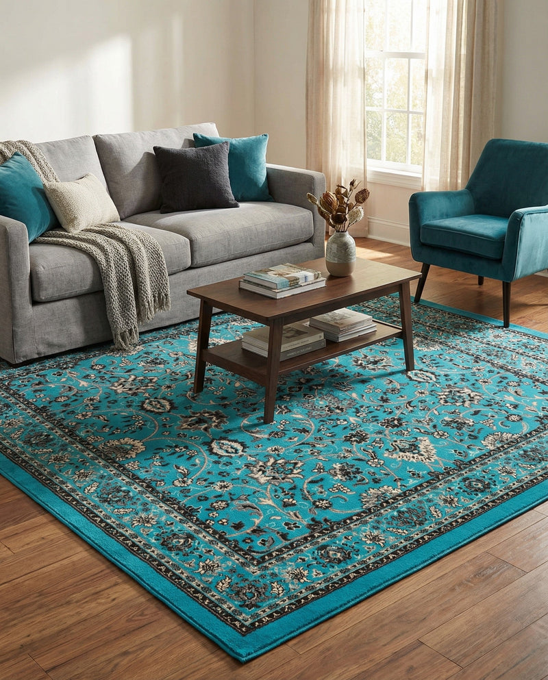 Isfahan Elegance Collection Area Rug - Naghsh-e Jahan (Turquoise) Square Turquoise  lifestyle 51