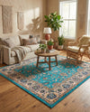 Casablanca Tapestry Collection Area Rug -  Marrakech (Arctic Aqua Blue) Square Arctic Aqua Blue  lifestyle 31