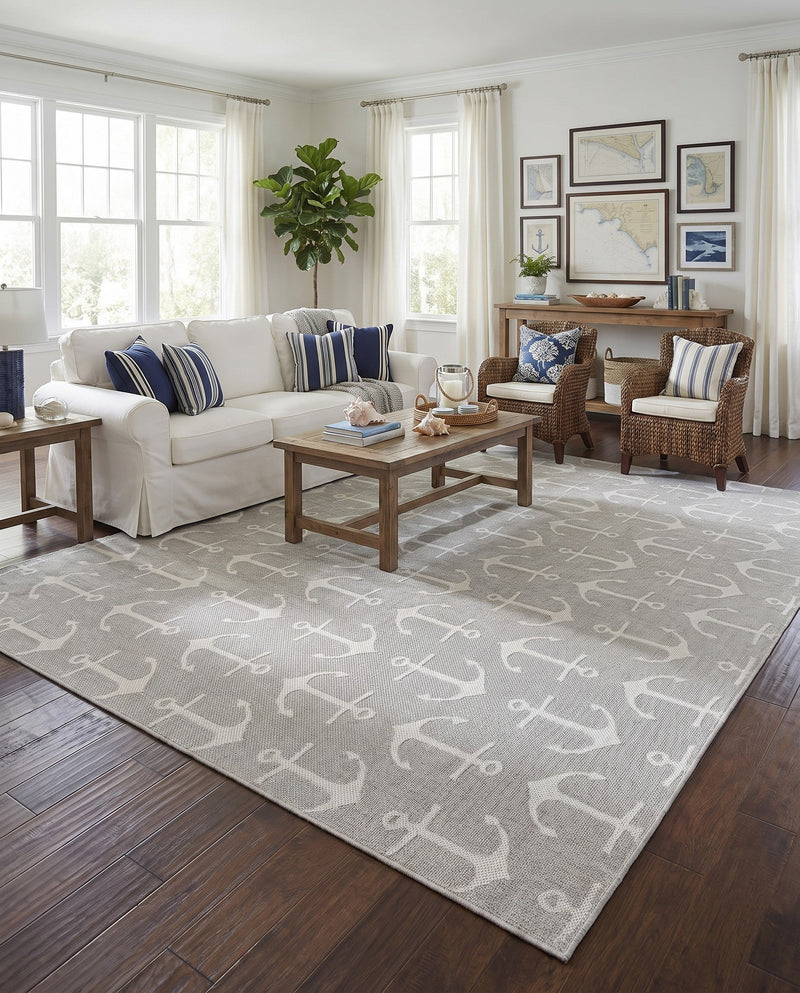 Seaside Haven Rugs Collection Area Rug - Sapphire (Gray) Rectangle Gray  lifestyle 28