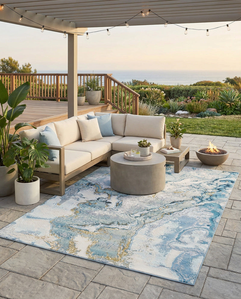 Urban Terrace Collection Area Rug -  Vertex Rectangle Blue and Ivory  lifestyle 23