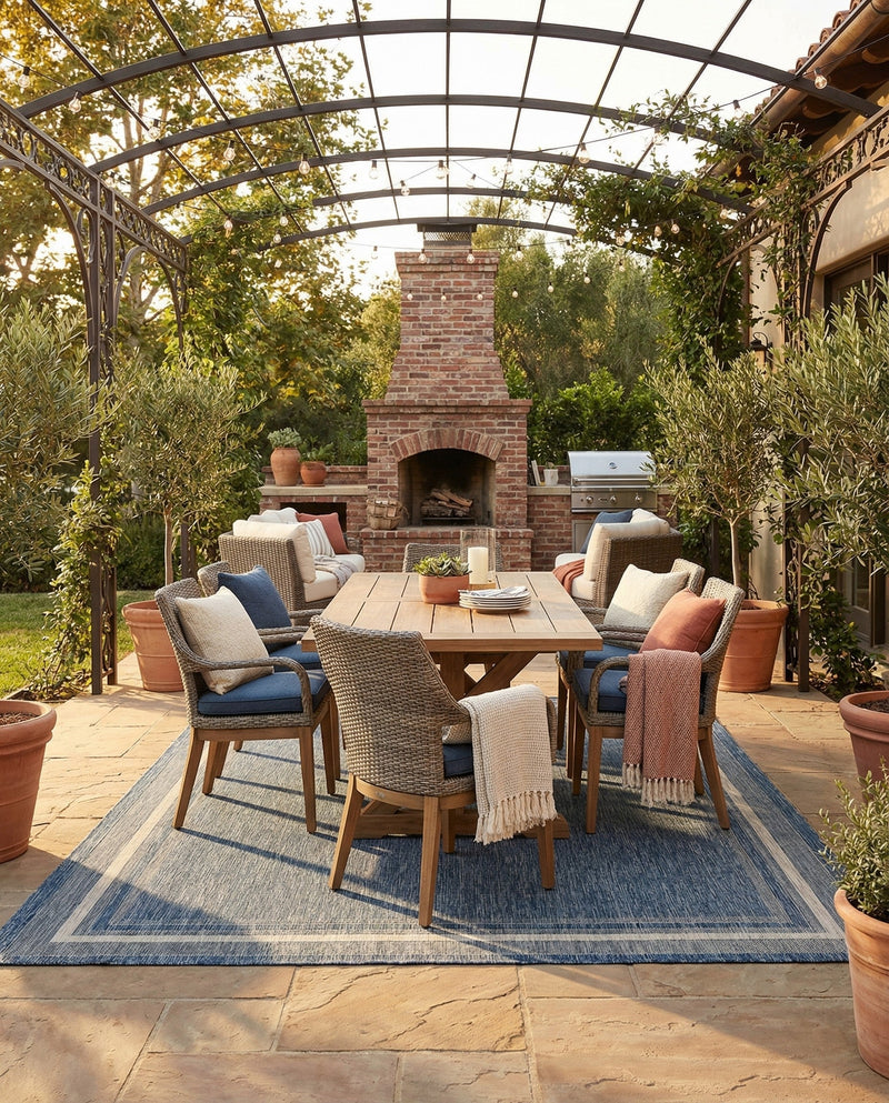 Terrace Fringe Collection Area Rug - Veranda (Blue) Rectangle Blue  lifestyle 35