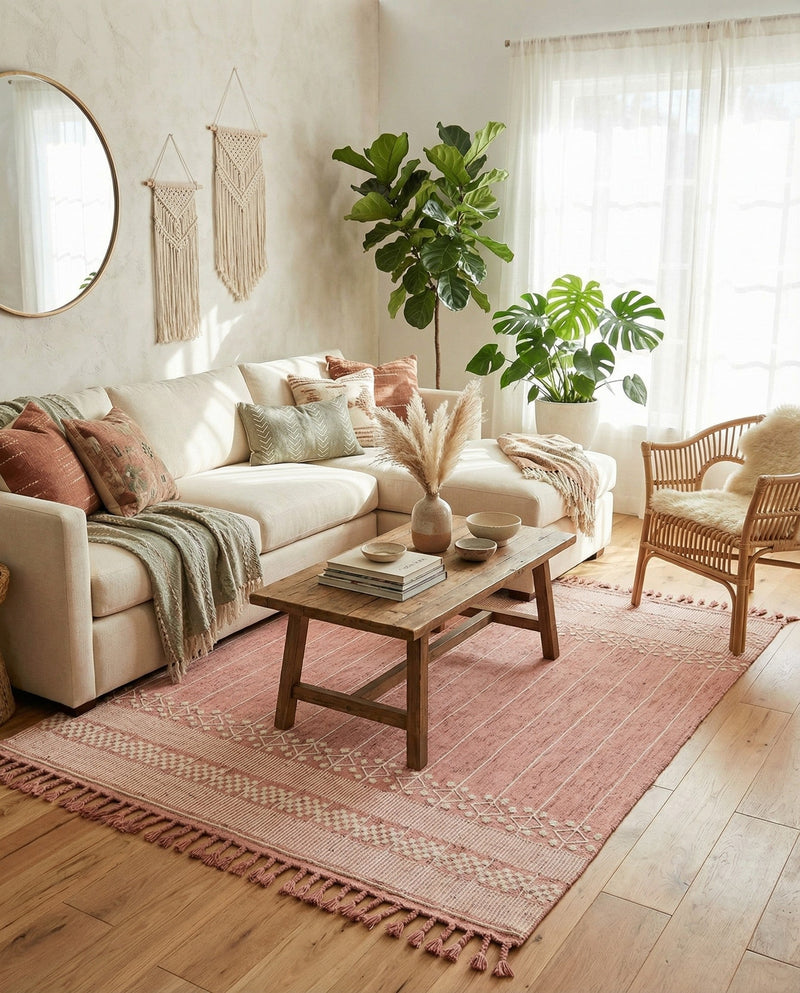 Sustainable Nomad Terrace Collection Area Rug - Reef Rectangle SOFT PINK  lifestyle 20