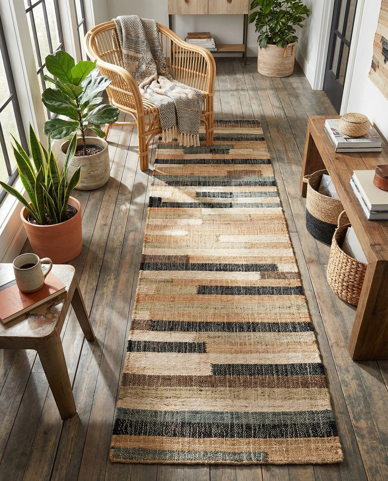 Benares Handwoven Jute Collection Area Rug -  Varanasi Runner Beige  lifestyle 40
