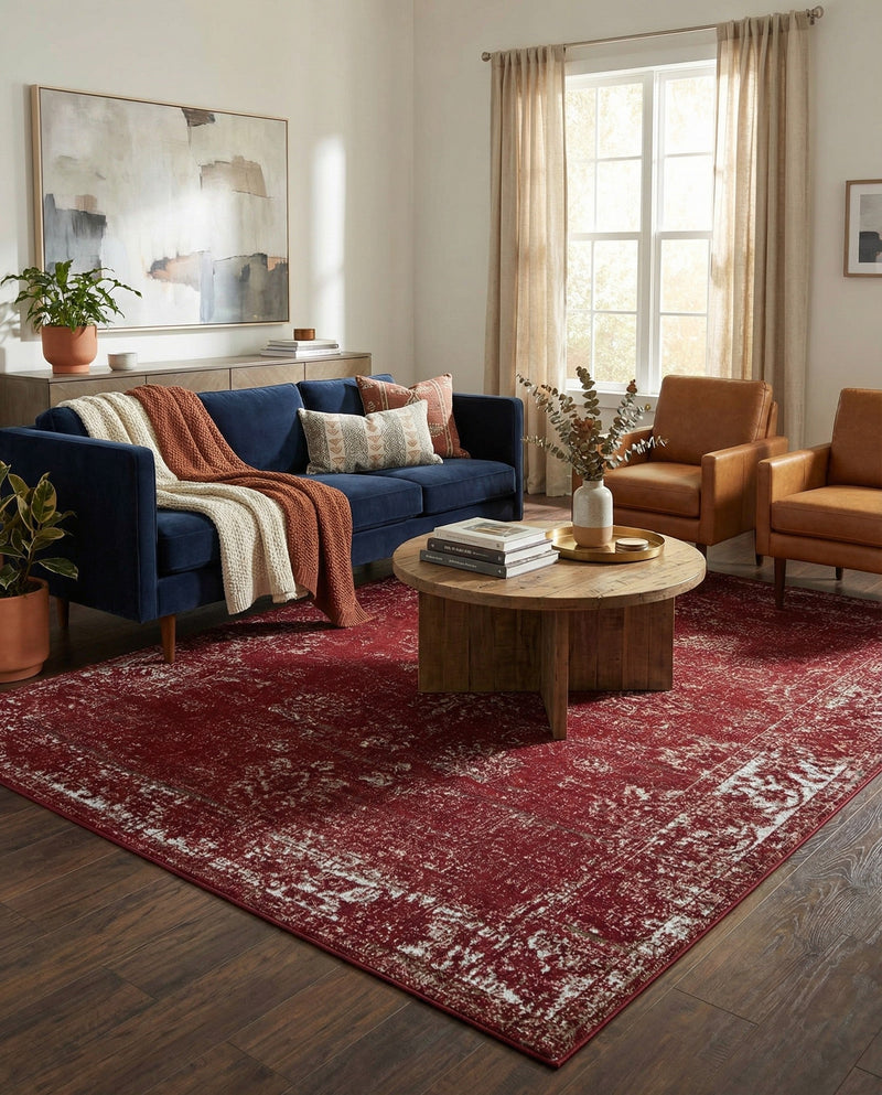 Riviera Elegance Collection Area Rug - Antibes (Burgundy) Rectangle Burgundy  lifestyle 24