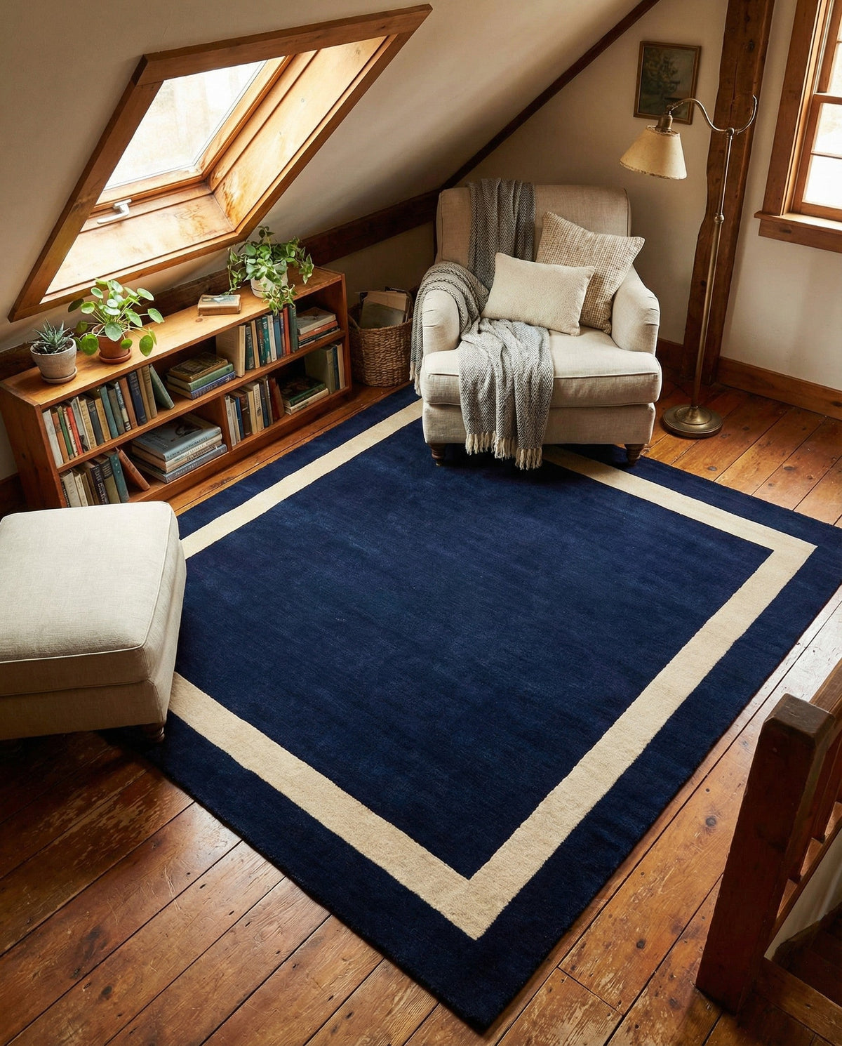 Savannah Borders Wool Collection Area Rug - Chatham Square Cobalt Blue  lifestyle 148