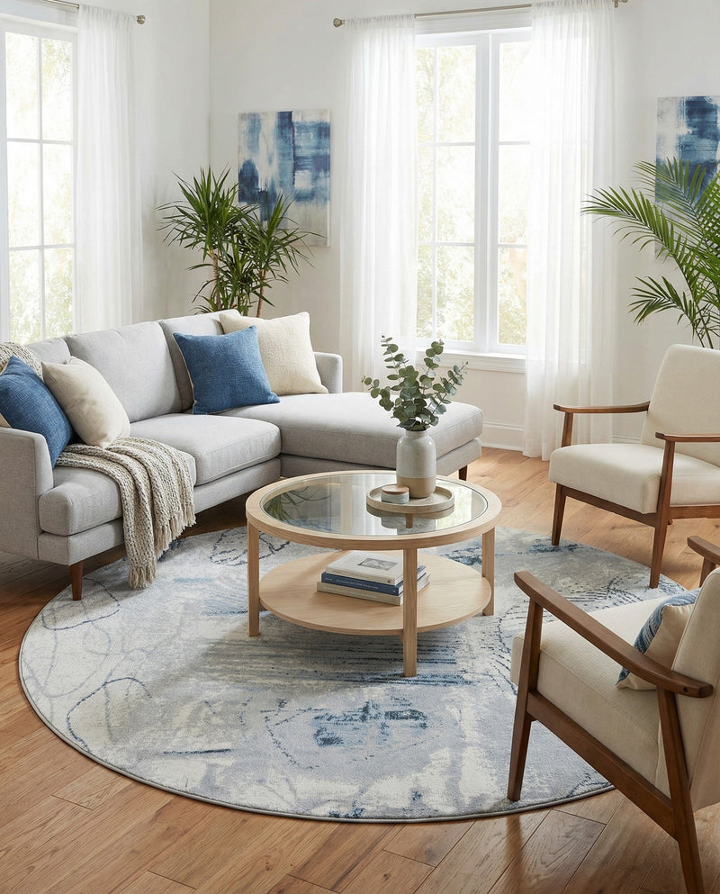 Aegean Elegance Washables Collection Area Rug -  Paros Round Ivory Gray  lifestyle 27