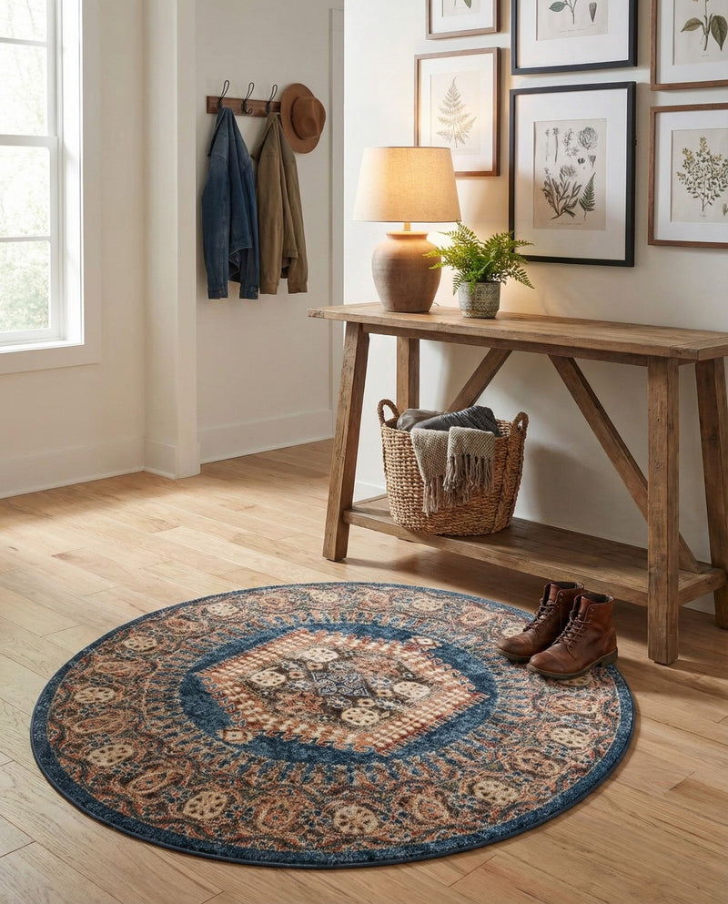 Eden Oasis Collection Area Rug -  Refuge (Blue) Round Blue  lifestyle 66
