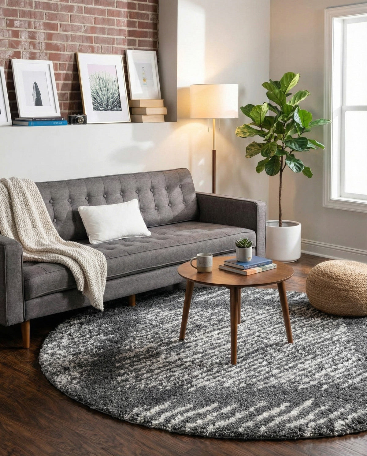 Tranquil Tides Shag Collection Area Rug -  Azure Round Gray  lifestyle 111