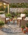 Patio Heritage Collection Area Rug -  Augusta (Charcoal) Round Charcoal  lifestyle 27