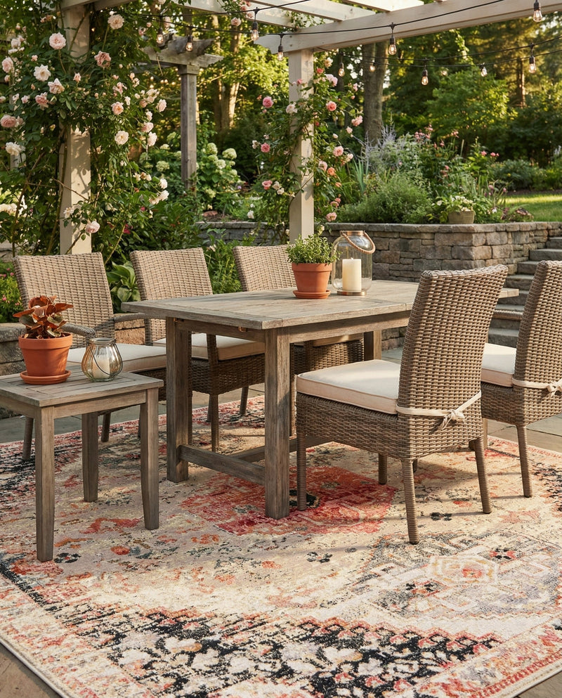 Patio Heritage Collection Area Rug -  Meadow Square Multi  lifestyle 70