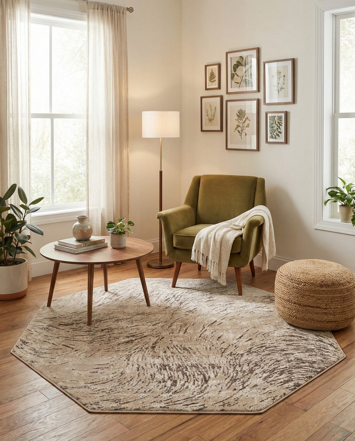 Serenity Sands Collection Area Rug -  Quietshore Octagon Brown  lifestyle 93