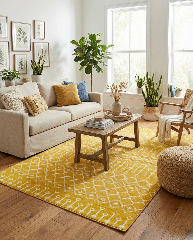 Marrakech Lattice Collection Area Rug - Medina (Yellow) Rectangle Yellow  lifestyle 3