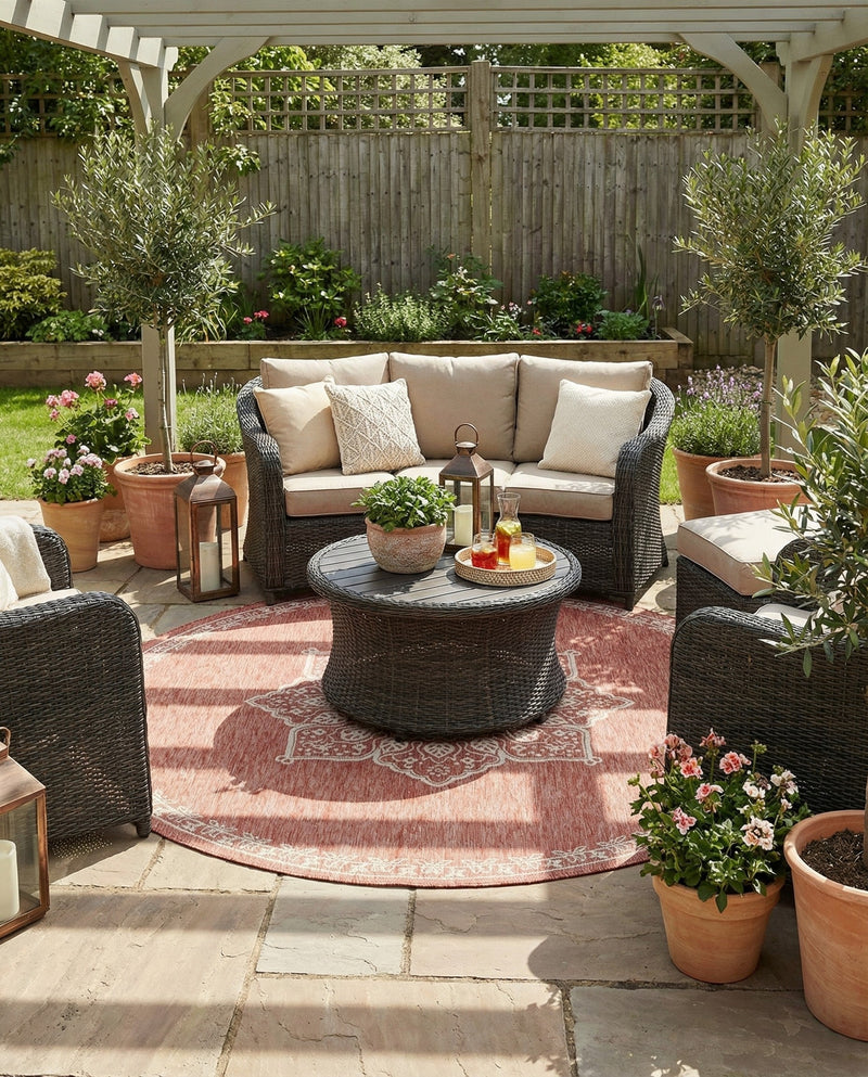 Patio Heritage Collection Area Rug -  Charleston (Rust Red) Round Rust Red  lifestyle 60